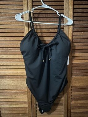 Women’s Black One-Piece Swimsuit with Front Tie